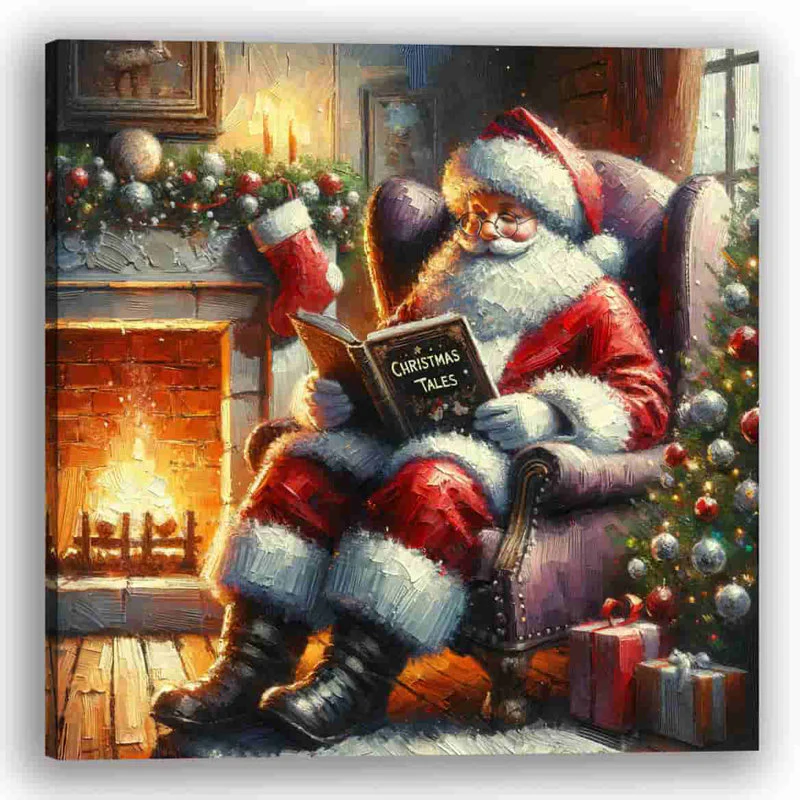 Cozy Hearthside Stories: Santa's Christmas Tales - Wrapped Canvas - Image 2