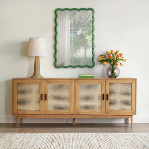 Natural Brown Genie Solid Wood 4 - Door Sideboard